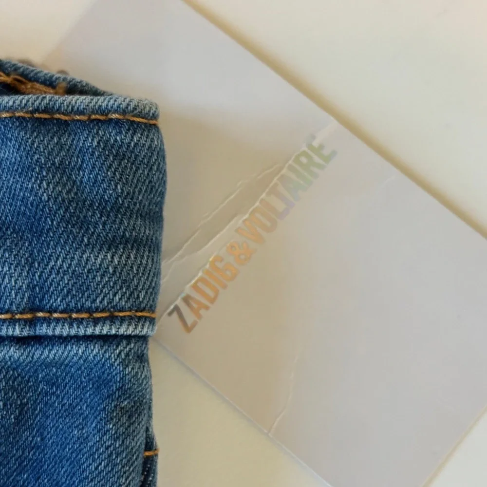 Zadig‎ & Voltaire Maggie Jeans Blue Kids Size 8 Embroidered Skull Raw Hem